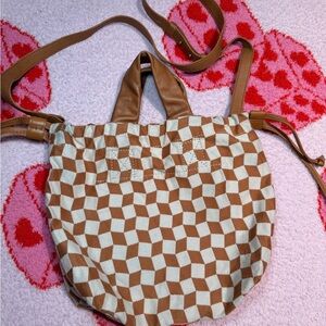 Madewell Geometric Patterned Brown and Cream Tote Bag